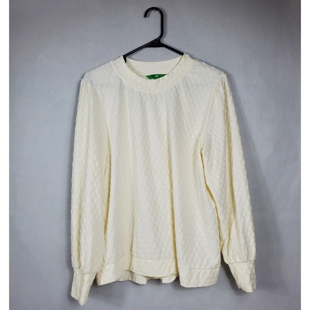 Dip Womens Cream Diamond Quilted Textured Puff Sleeve Pullover Top Size L